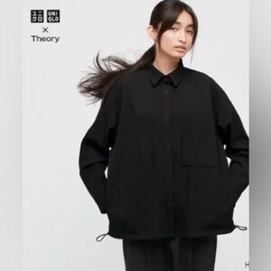 UNIQLO x Theory Black Oversized Shirt Jacket Snap Front Minimalist Size S